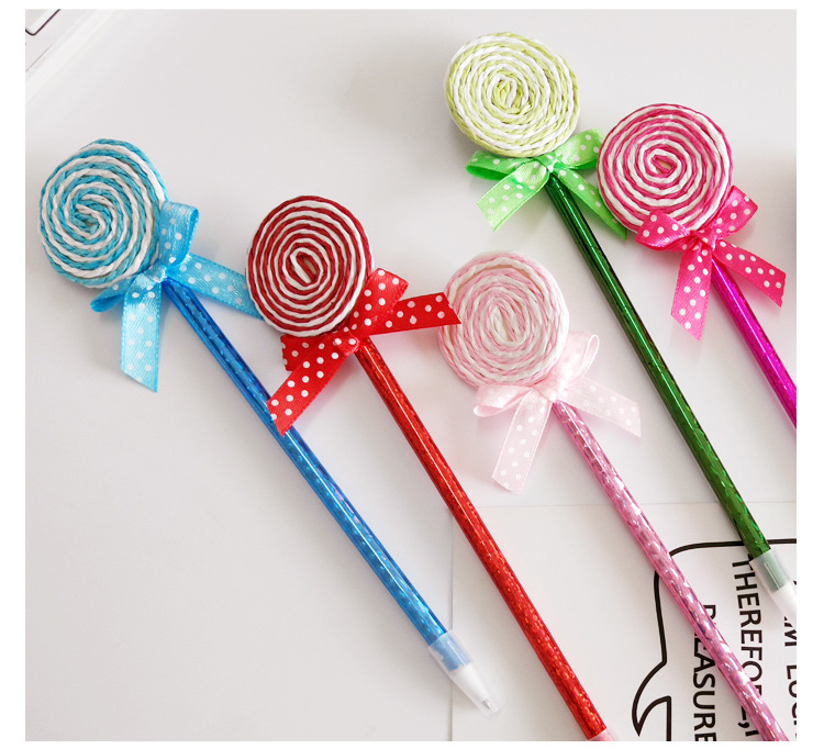 可爱糖果色仿真蝴蝶结 棒棒糖环保塑料杆 创意圆珠笔 小学生文具