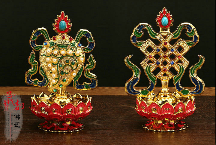 厂家特价批发佛教用品彩绘合金莲花吉祥八宝密宗法器供器中号