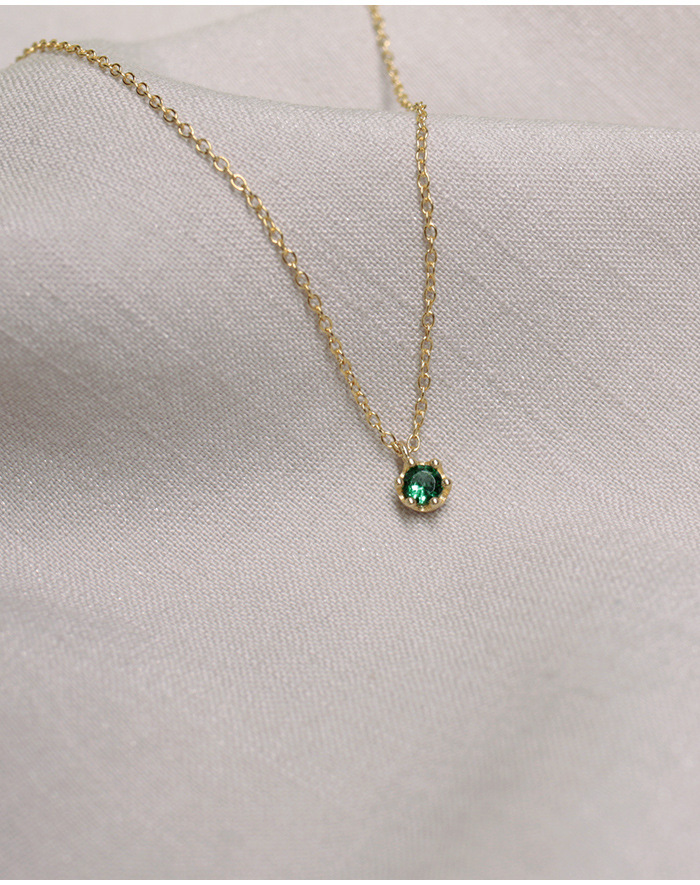 烨远 迷你绿钻吊坠项链复古气质锁骨链颈链女925纯银镀金80951