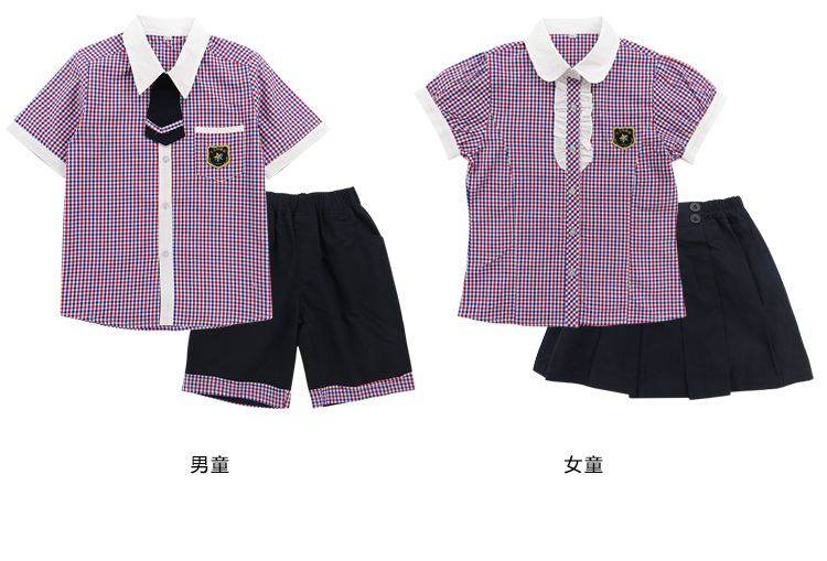 校服英伦学院风中小学生校服夏季短袖班服纯棉格子衬衫套装两件套