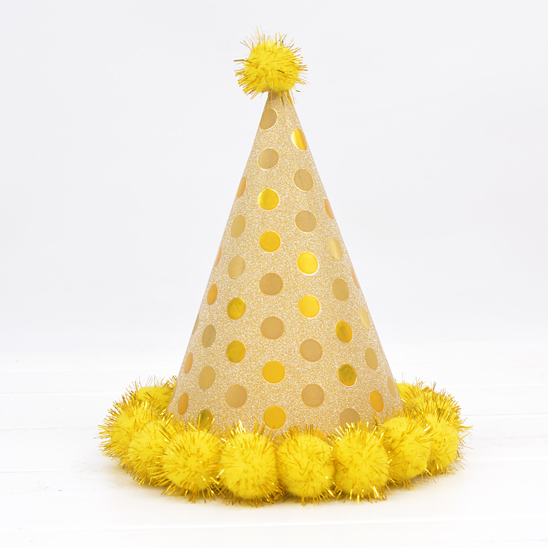 New Birthday Hat Children's Adult Party Decorative Cap Glitter Paper Plush Ball Cap Birthday Party Supplies Hat