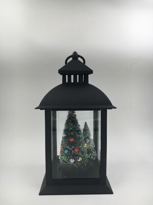 四角宫灯黑色塑料电子led风灯27.5cm圣诞节日装饰工艺品摆件