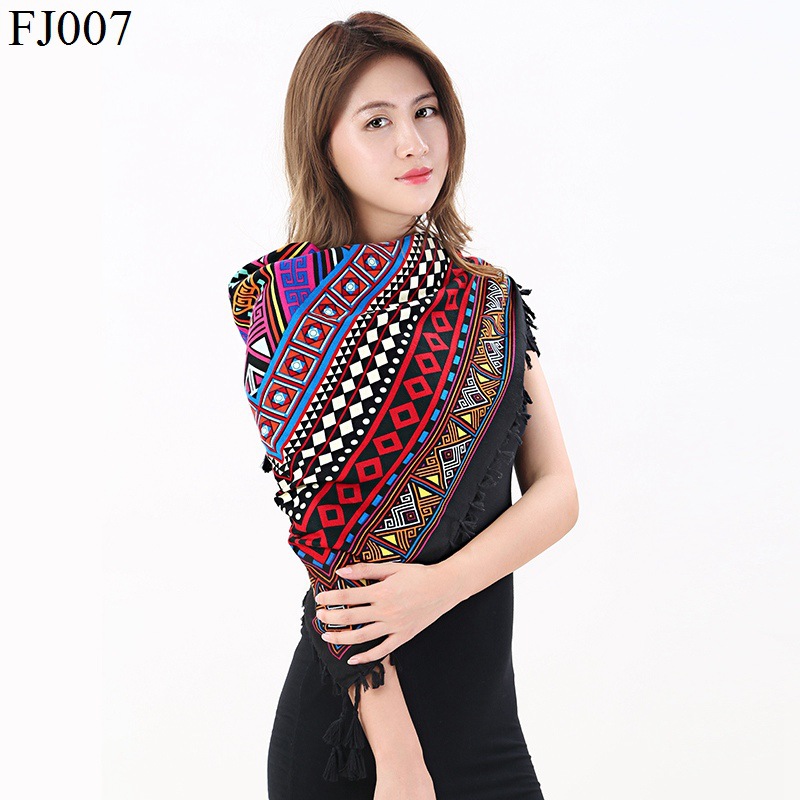 European and American Autumn and Winter New Pure Cotton Large Kerchief Tassel Thickening Print Scarf Ethnic Style Retro Cross-Border Warm Shawl