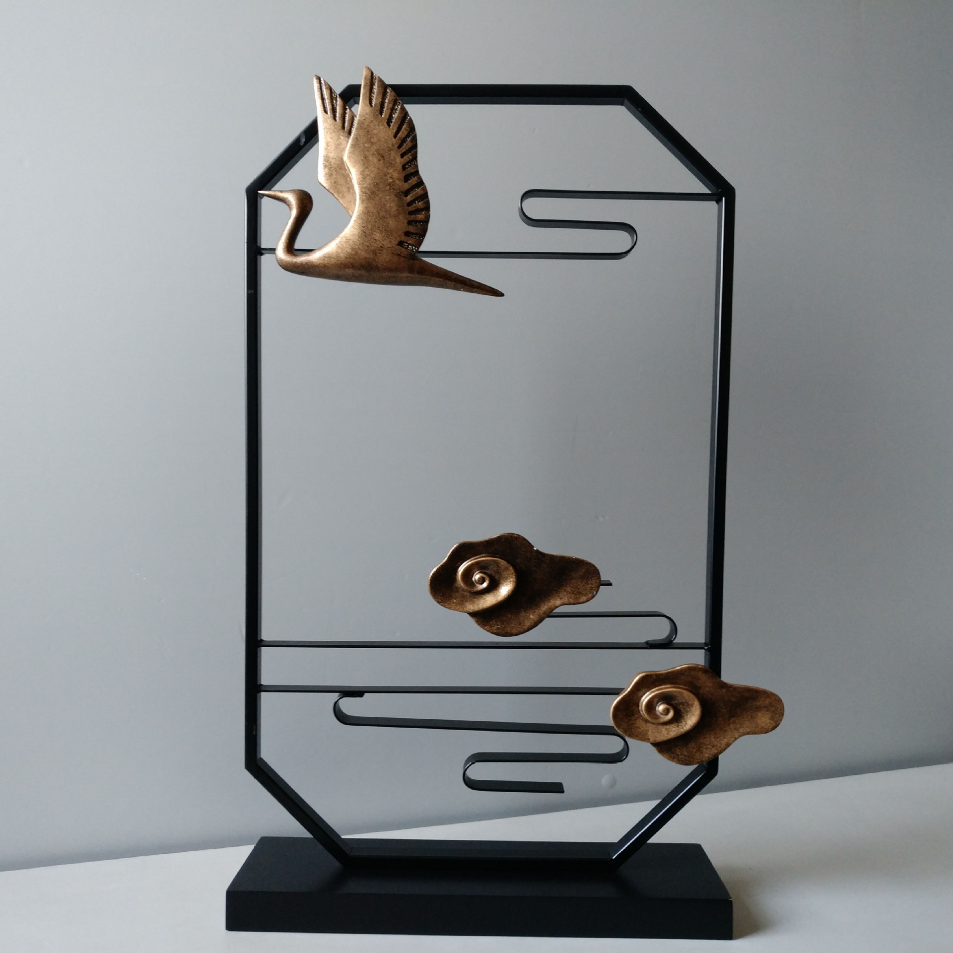 批发创意铁艺工艺品云和大雁新中式铁艺玄关客厅家居摆件