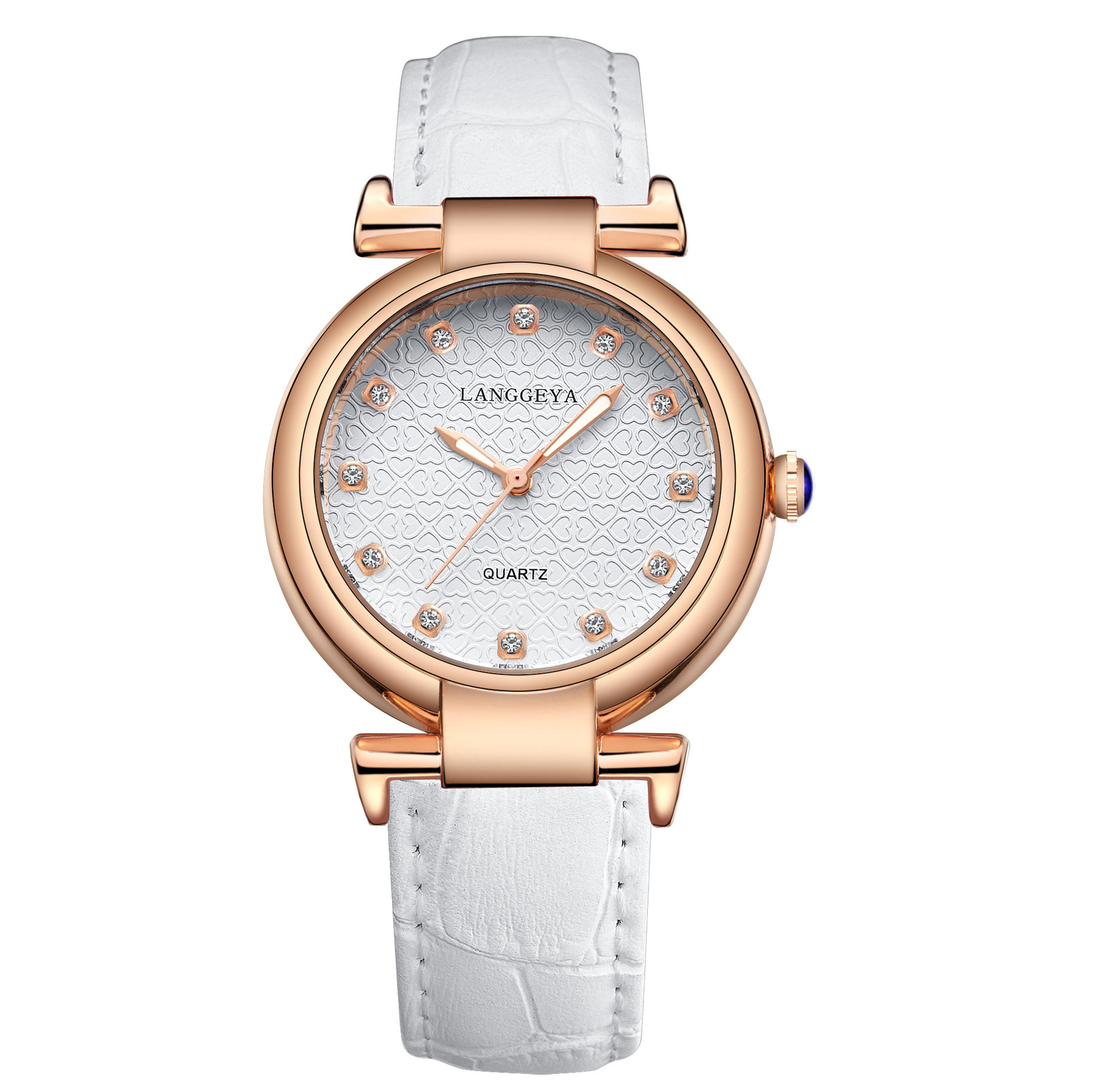 浪格雅2018新款手表女款时尚学生浪漫可爱爱心纹路字面防水石英表