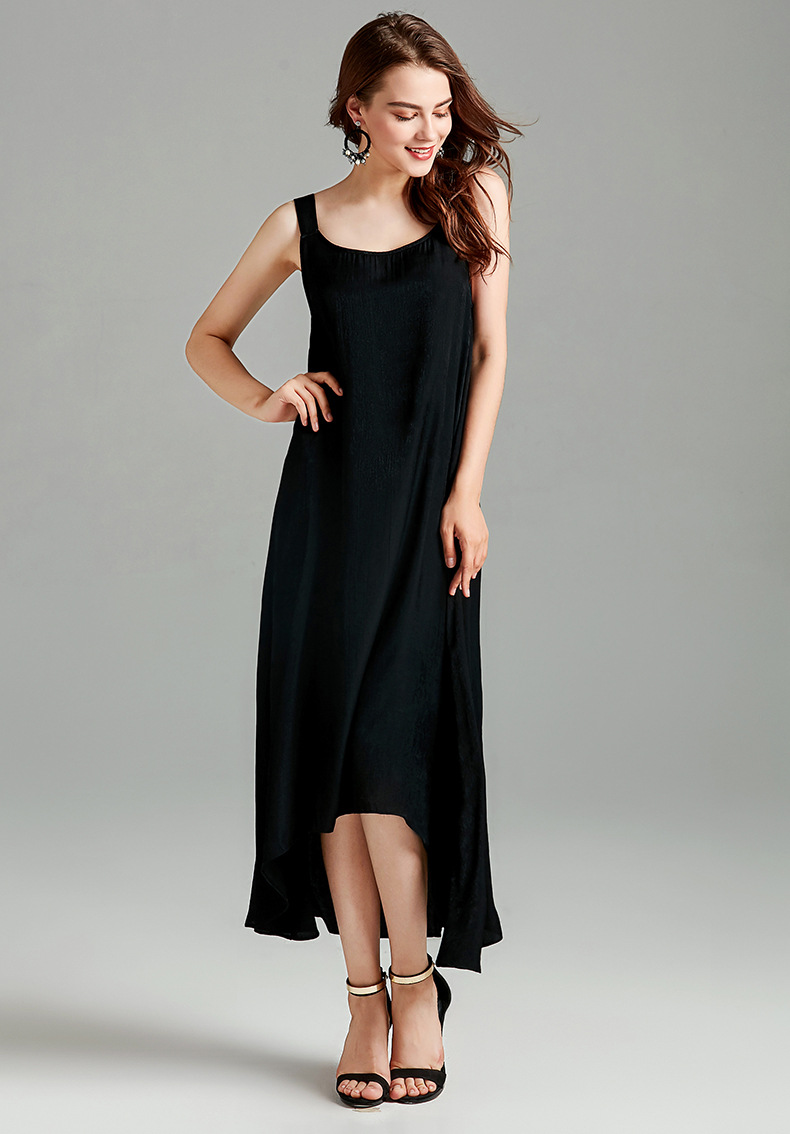 欧美高端精品铜氨丝连衣裙2018夏季新款休闲宽松大码中长款a字裙