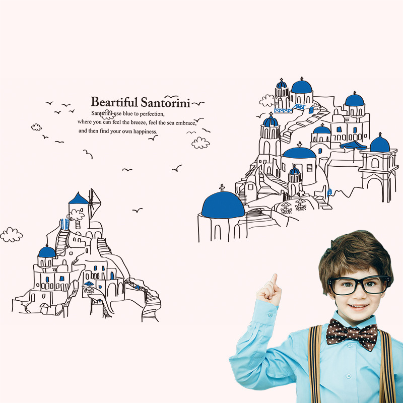 新款外贸爆款第三代santorini圣托里尼岛彼岸风景图墙贴dlx5060