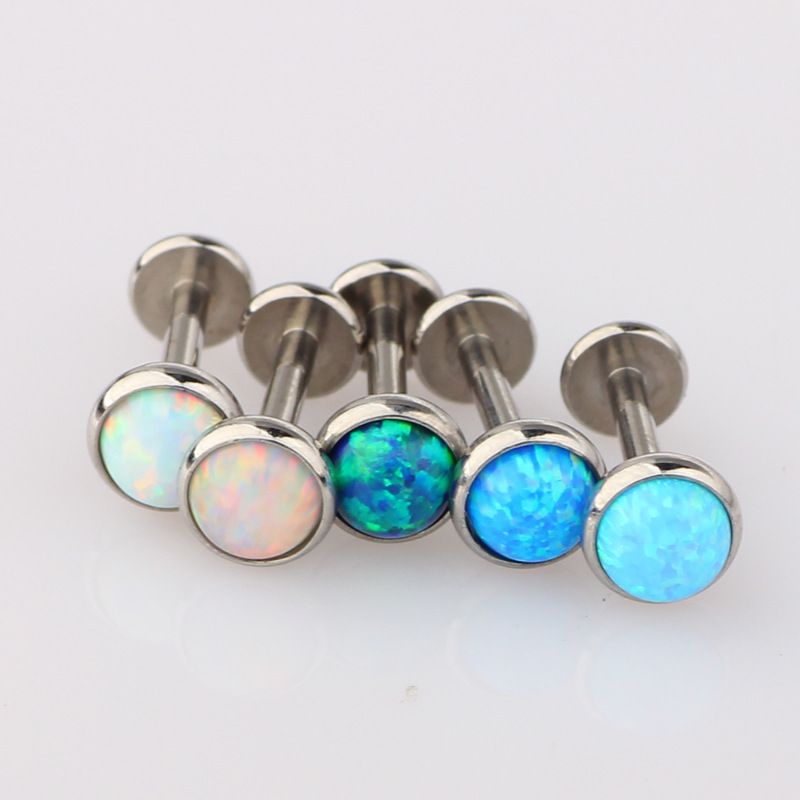 European and American New Opal Earrings Stainless Steel Opal Small Ear Bone Stud Amazon Piercing Jewelry Internal Thread Labret