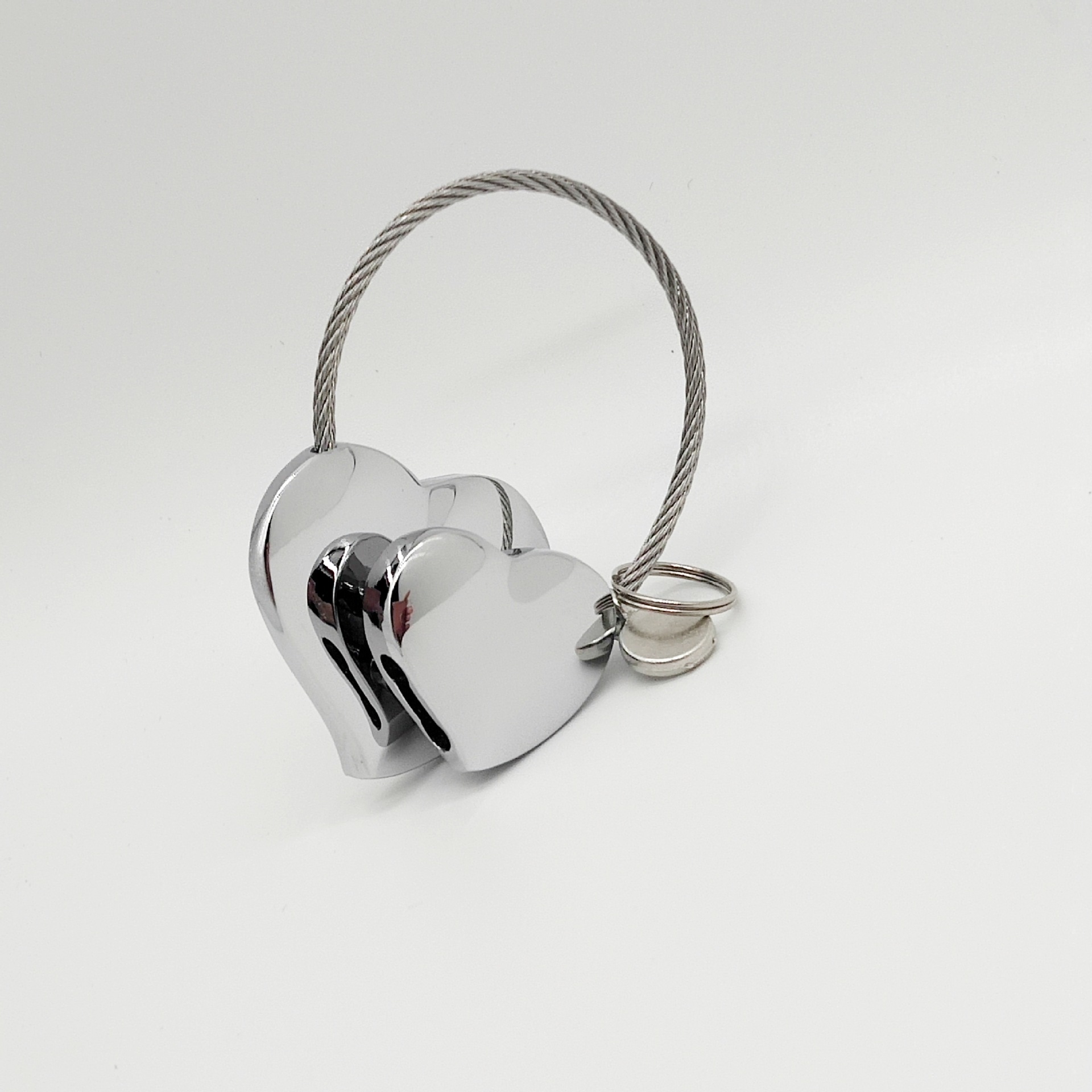 双爱心节日小礼品情侣钢丝绳钥匙扣汽车挂件金属钥匙链刻字礼品