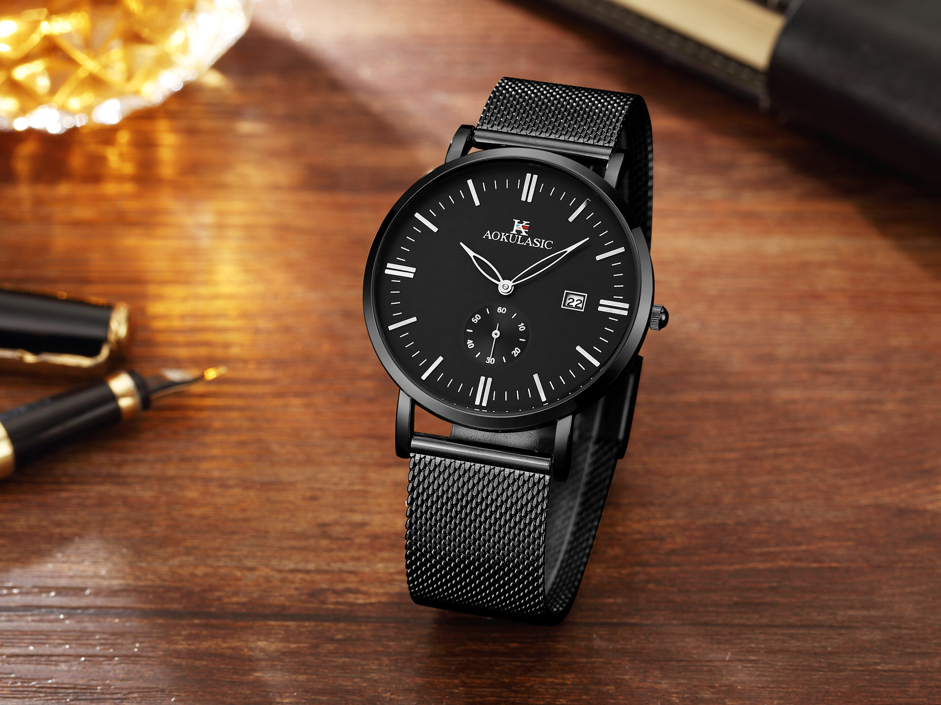 aokulasic奥古拉斯石英表日历防水时尚腕表速卖通爆款超薄网带表