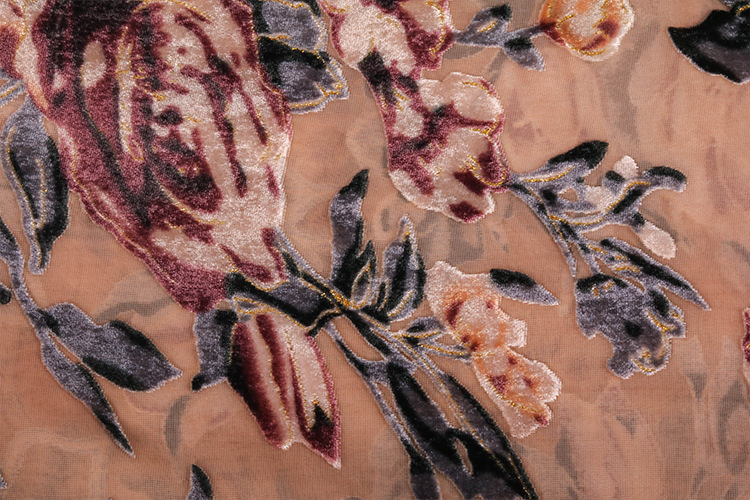 锦绒烂花针织面料 烧花乔其绒仿真丝烂花丝绒面料布料