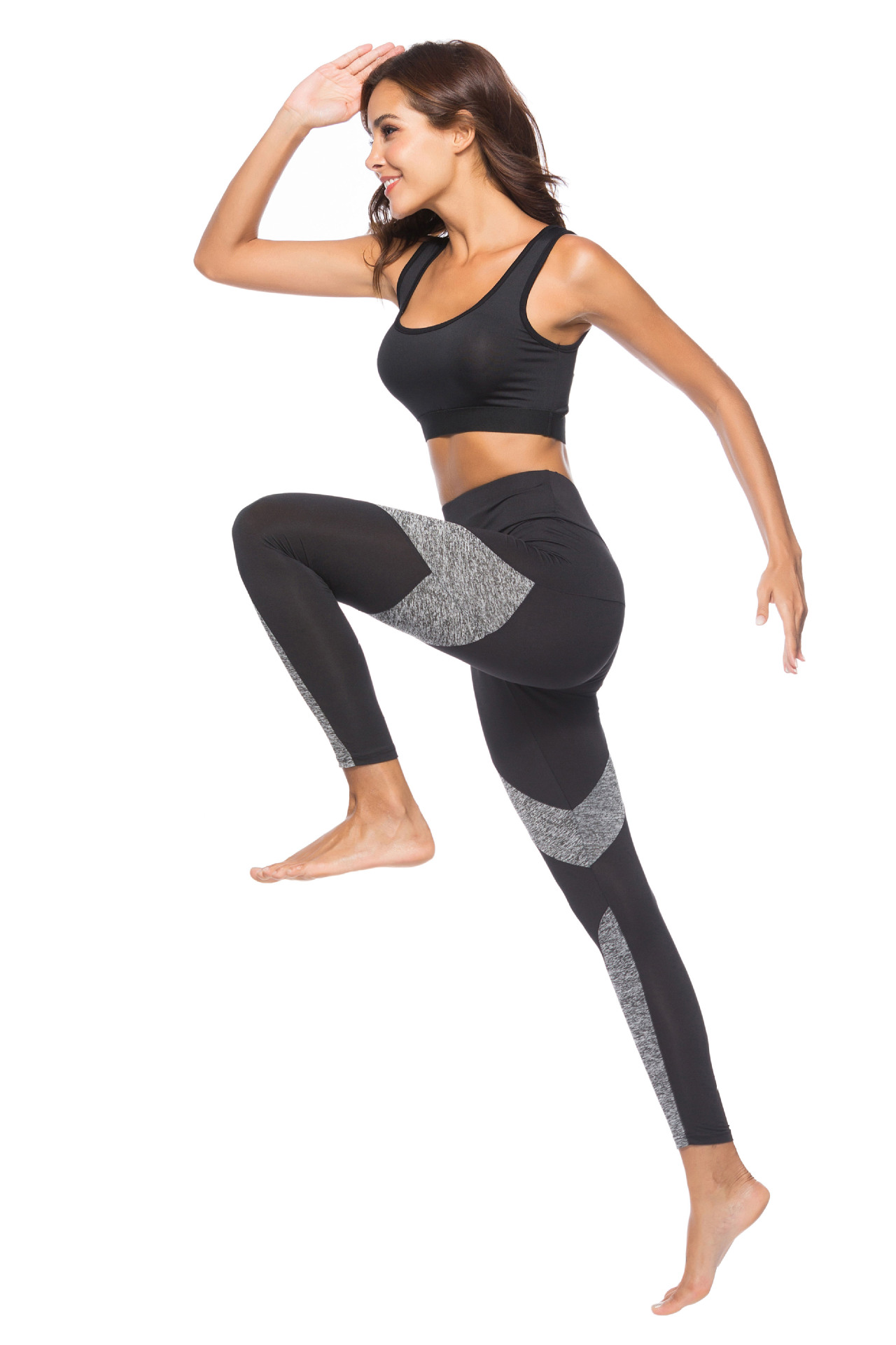 速卖通亚马逊2018欧美爆款健身瑜伽裤时尚拼接修身运动打底裤女裤