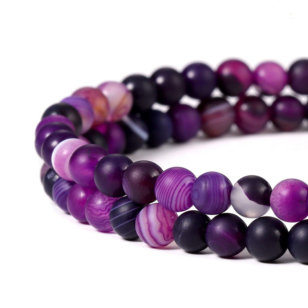 紫色条纹磨砂玛瑙散珠 巴西条纹缠丝磨砂玛瑙 外贸糖果色磨砂石批