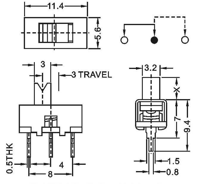 三脚迷你滑动开关2档.小型立式拨动开关2段.微型拨码开关2位三脚