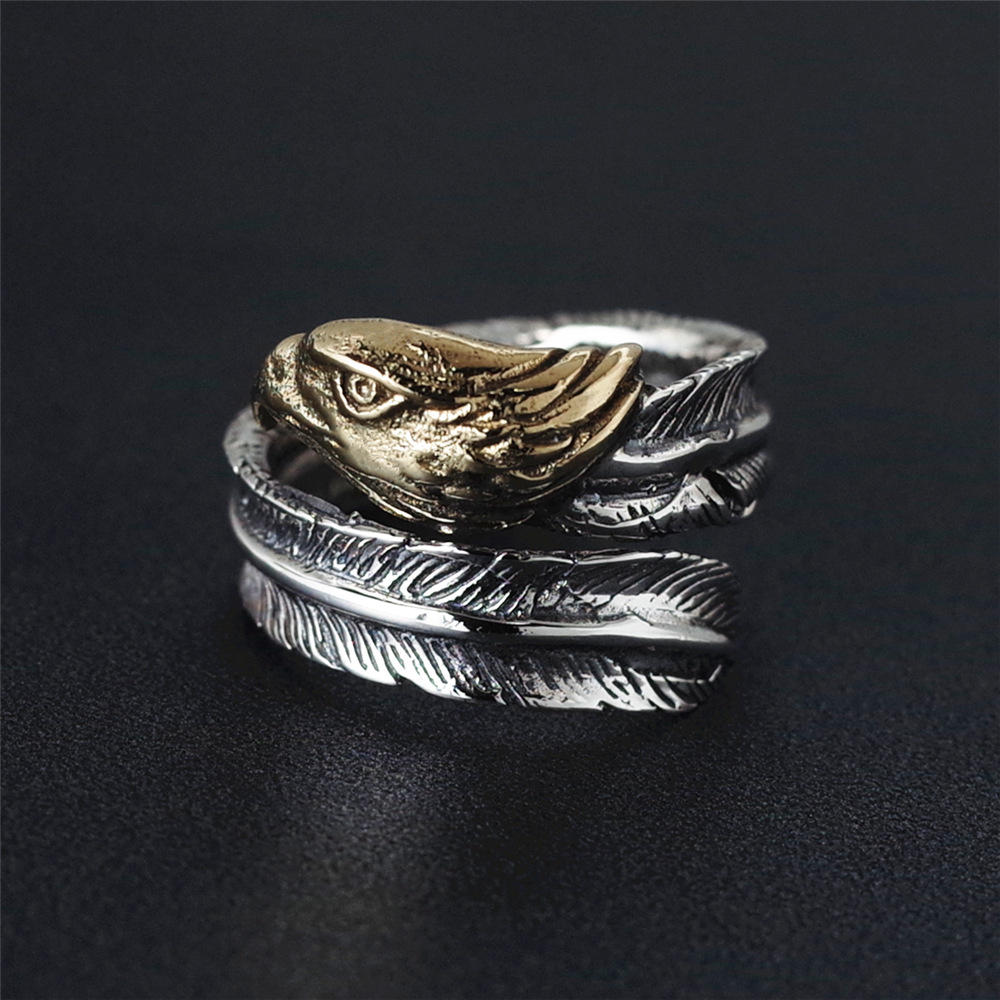 泰银925银情侣男女款分色老鹰开口戒指欧美潮流时尚个性指环