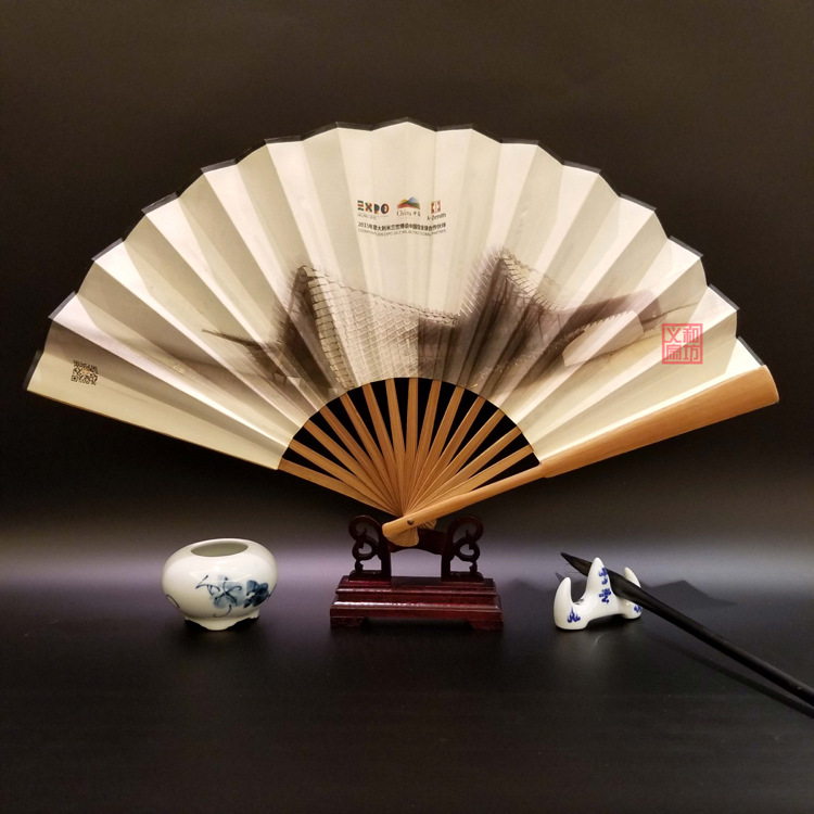 10寸仿古头青竹骨扇广告绢扇宣纸折扇子定做广告logo定制订做扇子