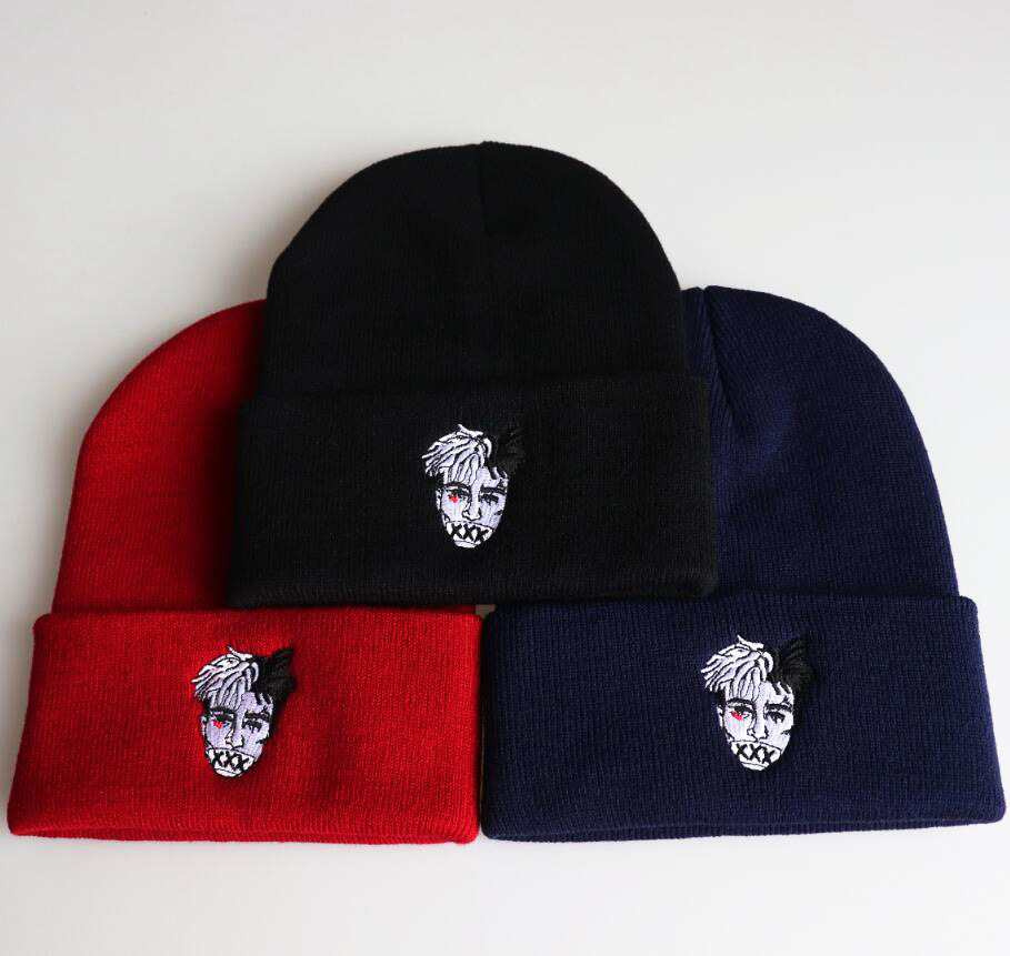 European and American XXXTentacion American Rapper Embroidery Knitted Hat Autumn and Winter Ski Cap Sleeve Cap Woolen Cap