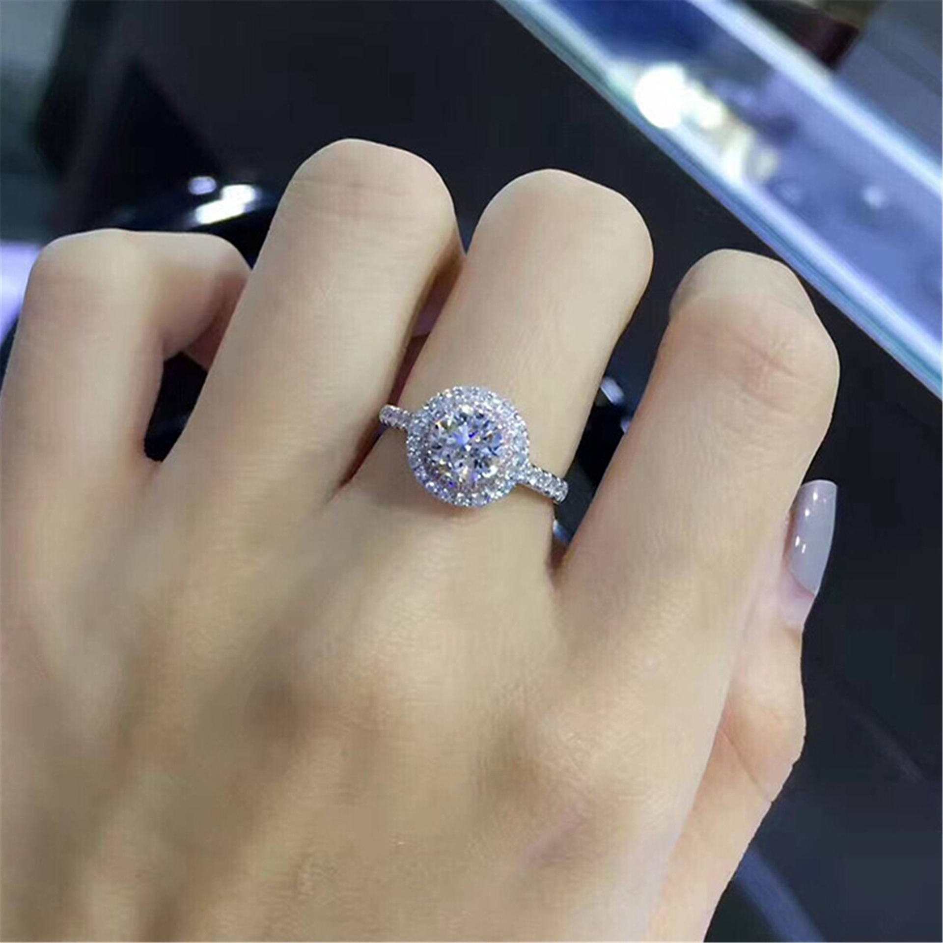 wish热卖银婚戒指女魅力女王公主戒指圆香槟色石头rings订婚珠宝