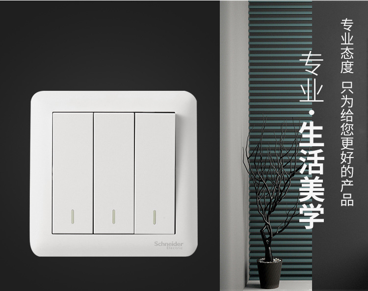 施耐德开关插座畅意系列雅白86型面板墙壁开关三开双控三联三位