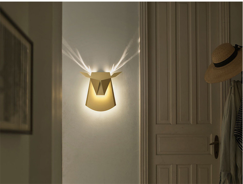 北欧个性墙壁灯具书房卧室餐厅壁灯过道咖啡厅牛头装饰床头壁灯 - 柒