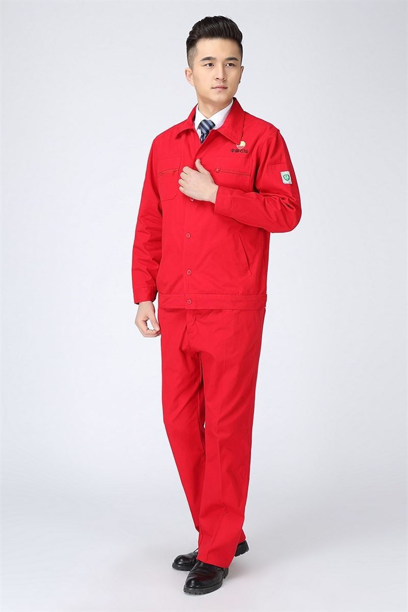 中国石油纯棉长袖工作服套装 大红工作服定制加油站油田工服现货-阿里