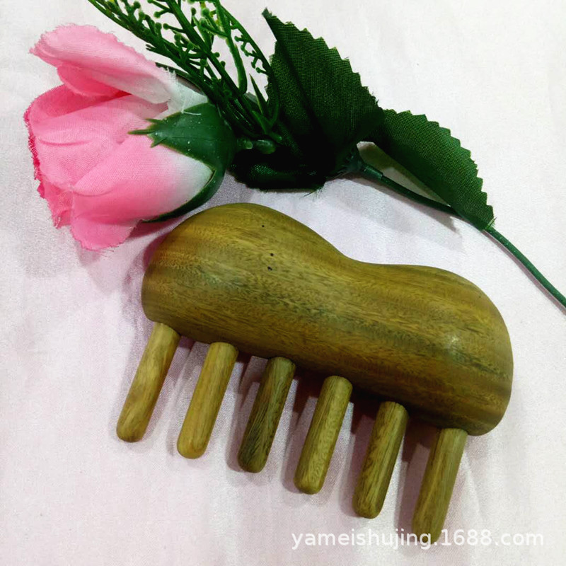 厂家批发加厚六齿绿檀山型形刮痧按摩梳 红檀绿檀按摩梳