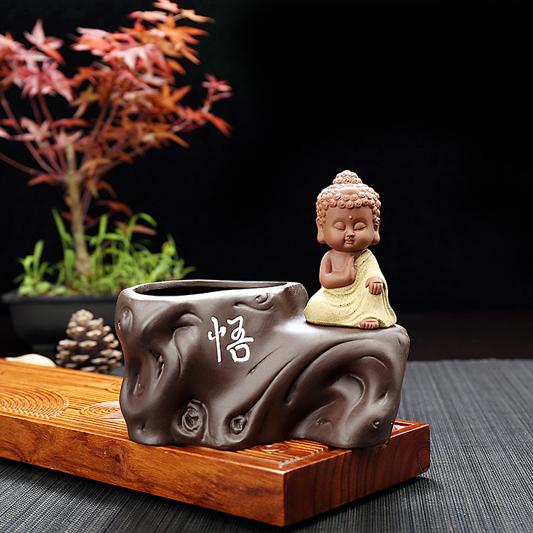 陶瓷佛悟禅意六君子小和尚彩砂茶宠礼品家居摆件多肉花盆摆件