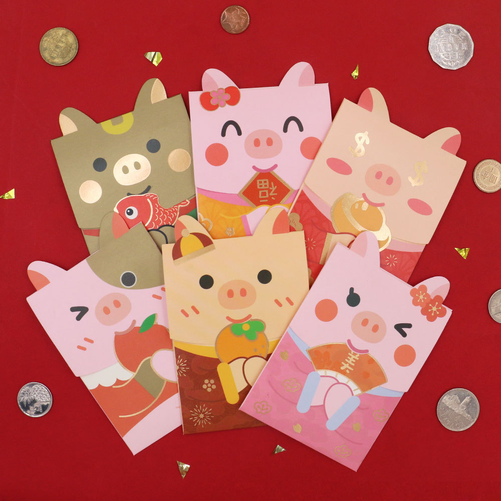 upick原品生活 猪年异型小猪可爱礼金袋红包袋利是封佰元 6枚入