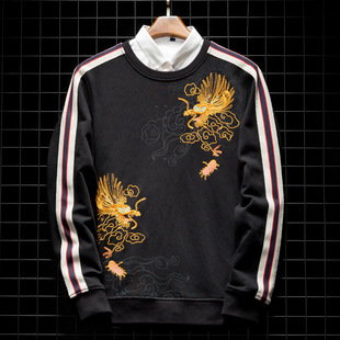 2018秋款挂拍中国风刺绣龙图案男士卫衣纯棉卫衣男长袖t恤w2937