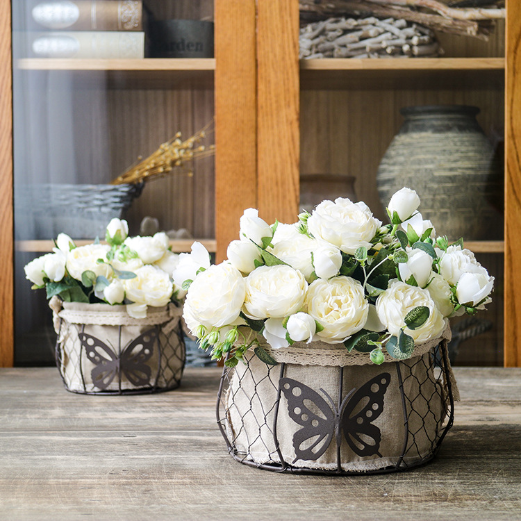 厂家牧图批发手提花篮铁艺插花婚礼花篮壁挂篮收纳篮脏篓速卖通