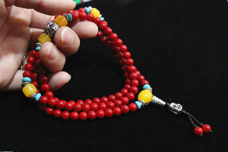 佛教喇荣佛学院红色怀业琉璃念珠红佛珠108手链手串