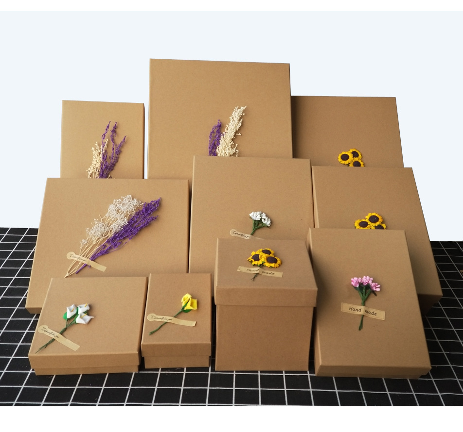 复古圣诞礼品盒牛皮纸鲜花包装盒diy干花纸盒简约礼盒天地盖盒