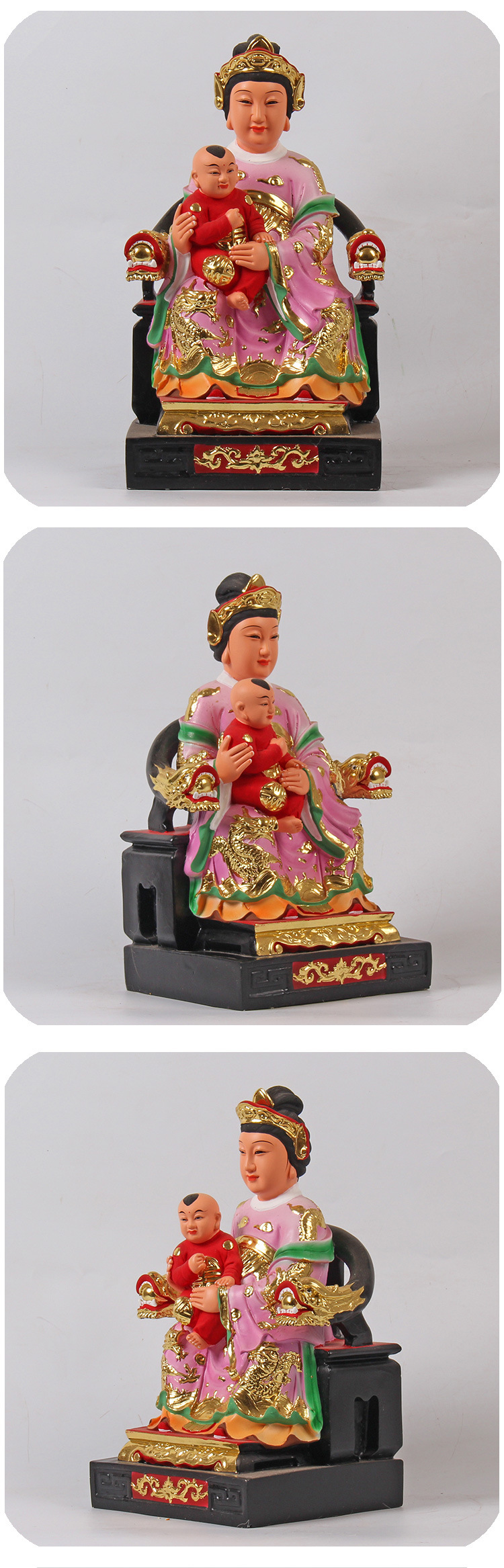 送子娘娘神像树脂佛像12英寸彩绘注生娘娘临水夫人陈靖姑