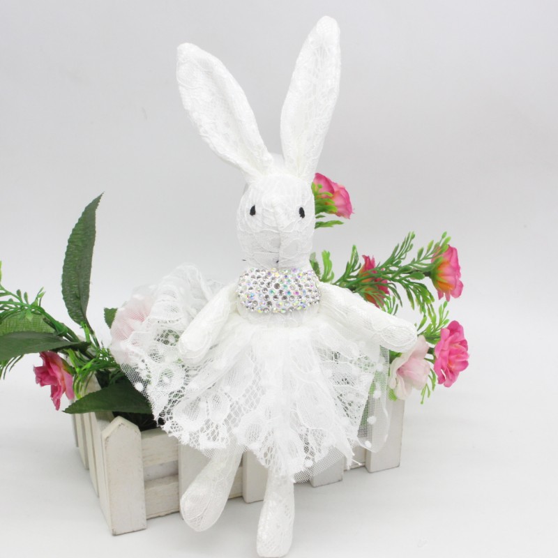 软陶泥镶钻许愿兔公仔韩国绒蕾丝纱裙兔钥匙扣包挂件毛绒玩具礼品