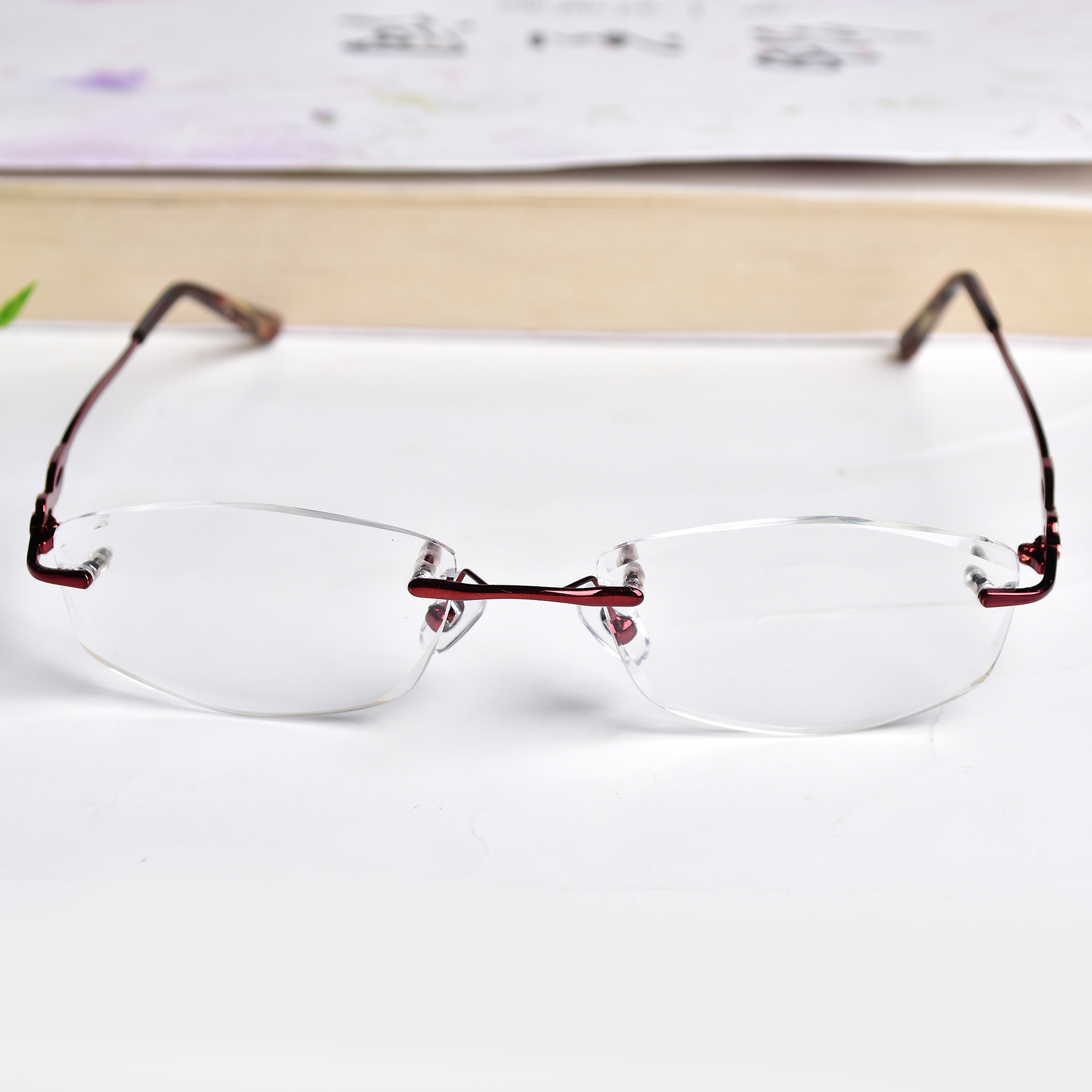 世行天然水晶石头眼镜时尚女式无框打孔平光镜东海厂家批发