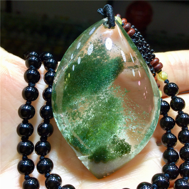 东海水晶天然绿幽灵聚宝盆原石随形平安无事牌吊坠