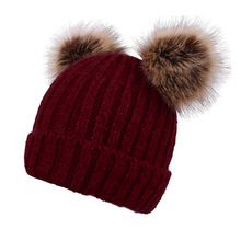 *2018秋冬天毛线帽字母贴布毛线帽子亲子加厚双毛球针织帽套头帽