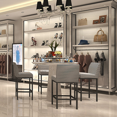 新款服装店展示柜 高档精品展示柜烤漆鞋包展示架落地收银台定做