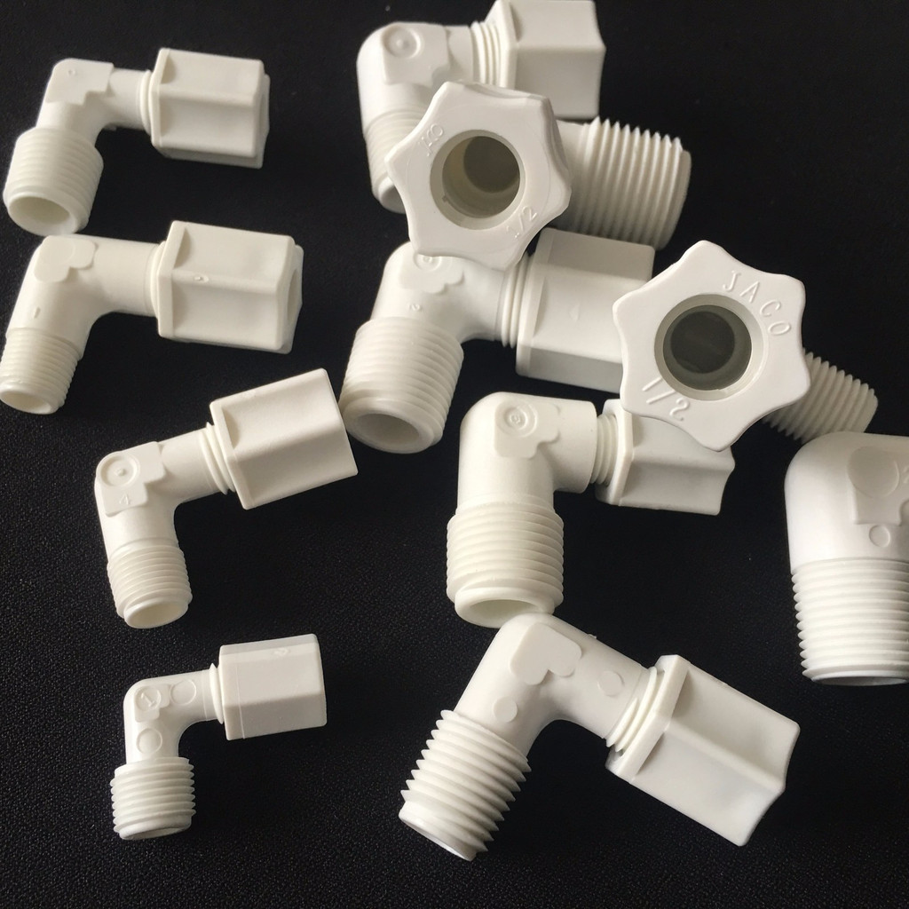 美国jaco 白色pp卡套外牙弯头90度 软管接头 塑料快速接头