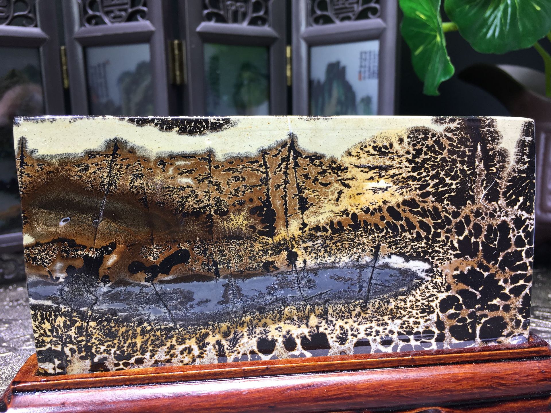 天然家居奇石国画石草花石 观赏石方屏摆件 转运保健康 工艺礼品