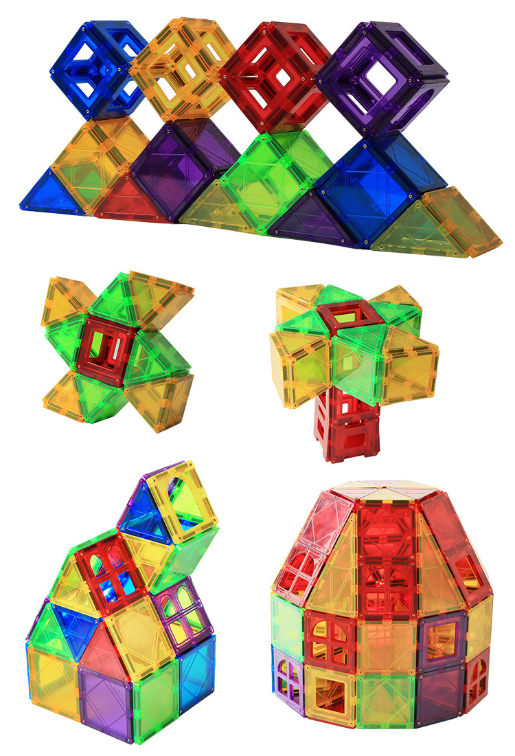 磁力片彩窗建构片3-5-6-8岁儿童益智拼搭玩具 彩色透光磁性积木新