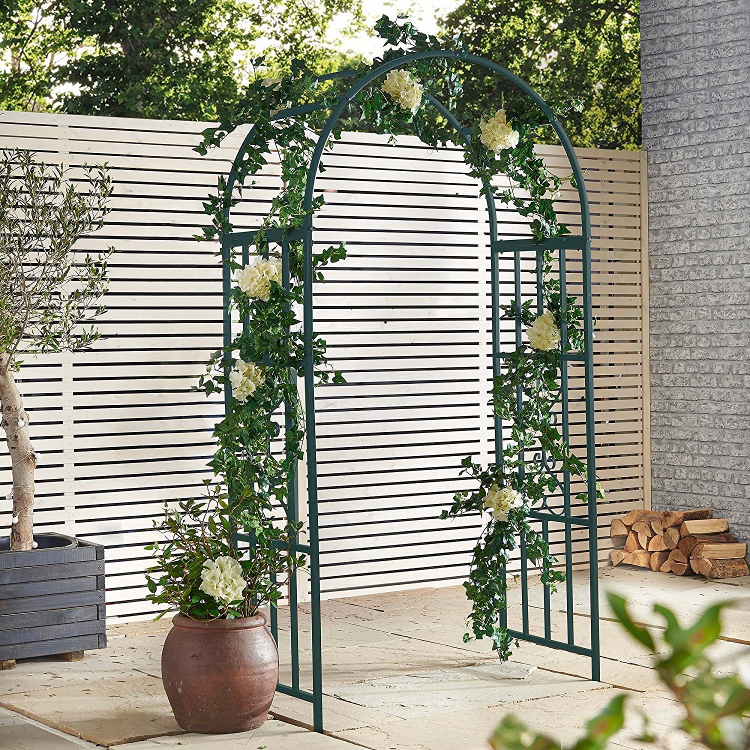 深绿色铁艺花园藤架 格子架 植物蔓藤架