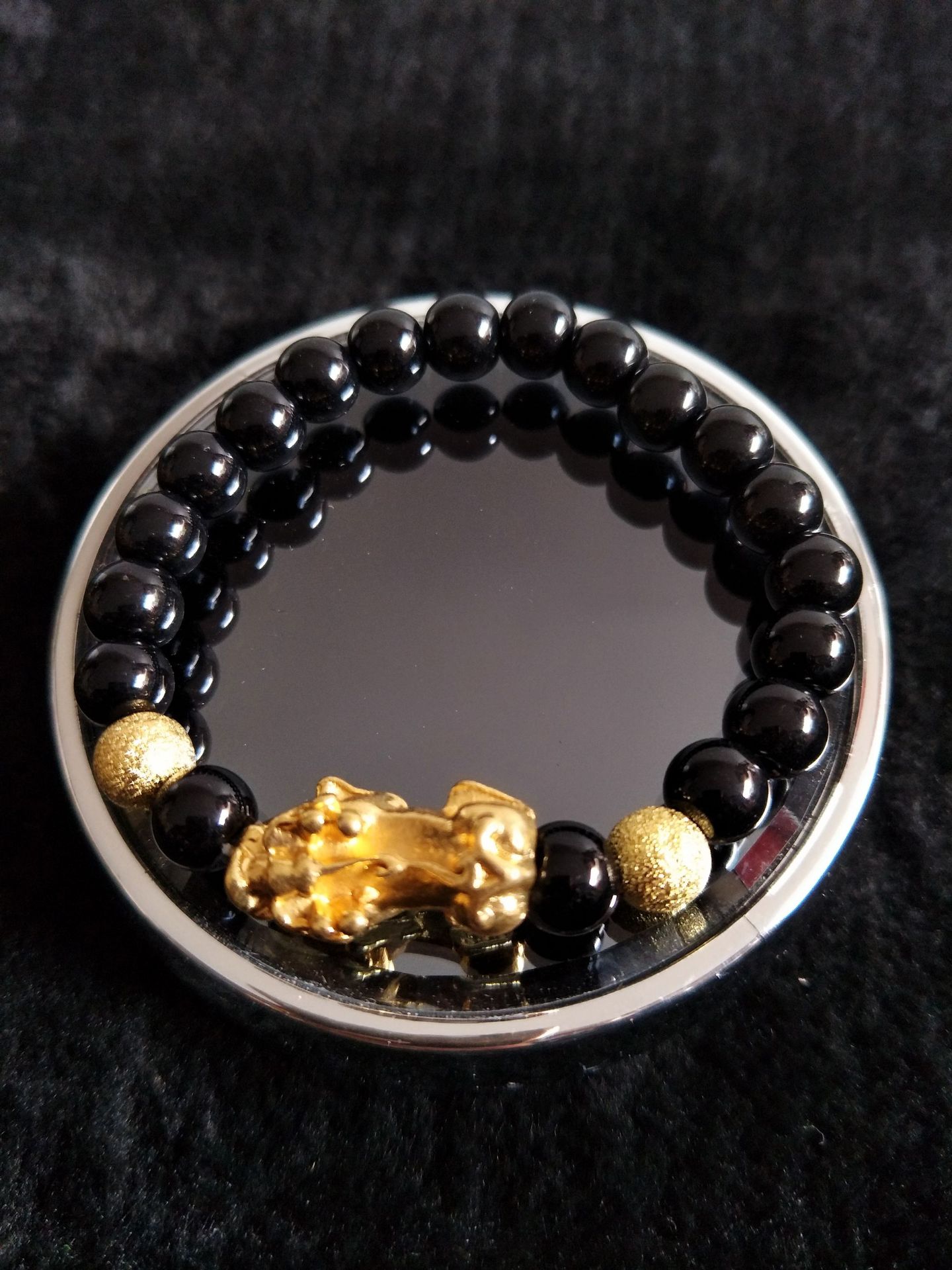 仿黑曜石貔貅手链 镀金仿金貔貅手串 男士女士情侣两用手饰品批发