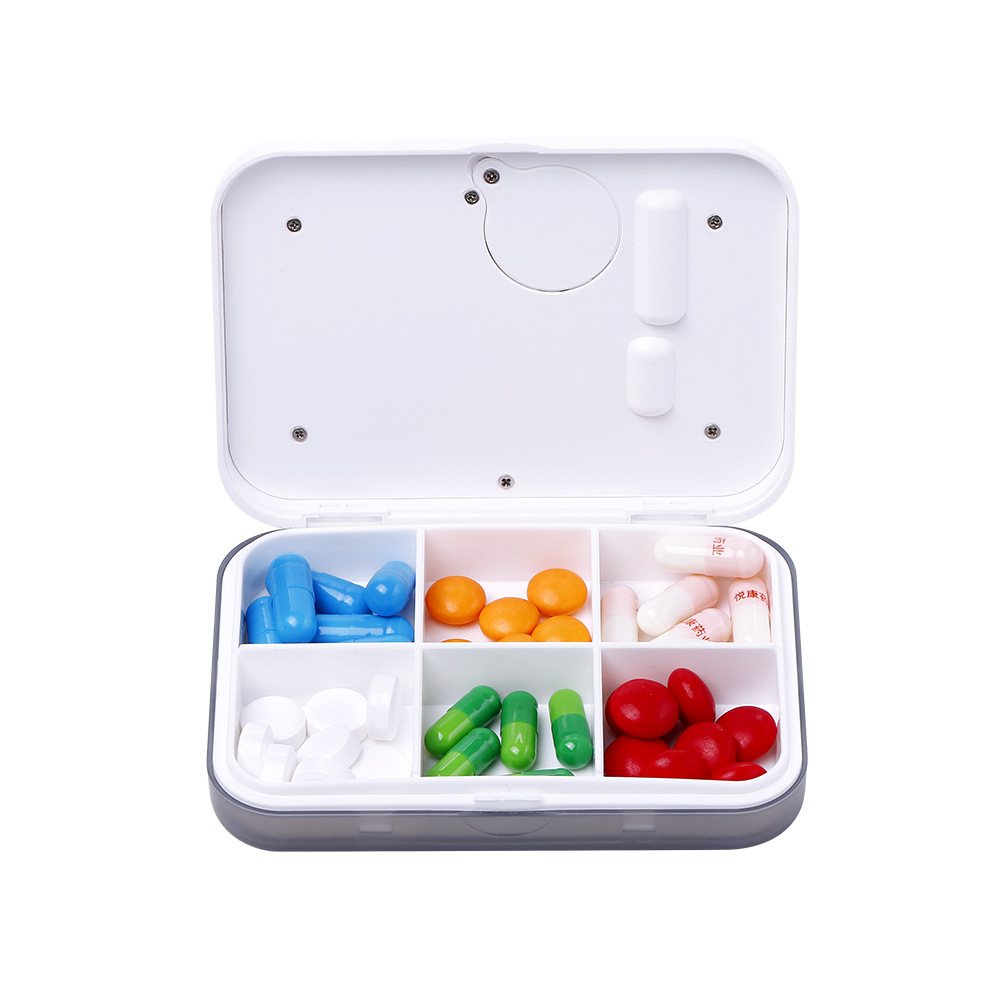 创意便携药盒定时提醒药盒六格迷你随身药盒密封随身提醒药盒