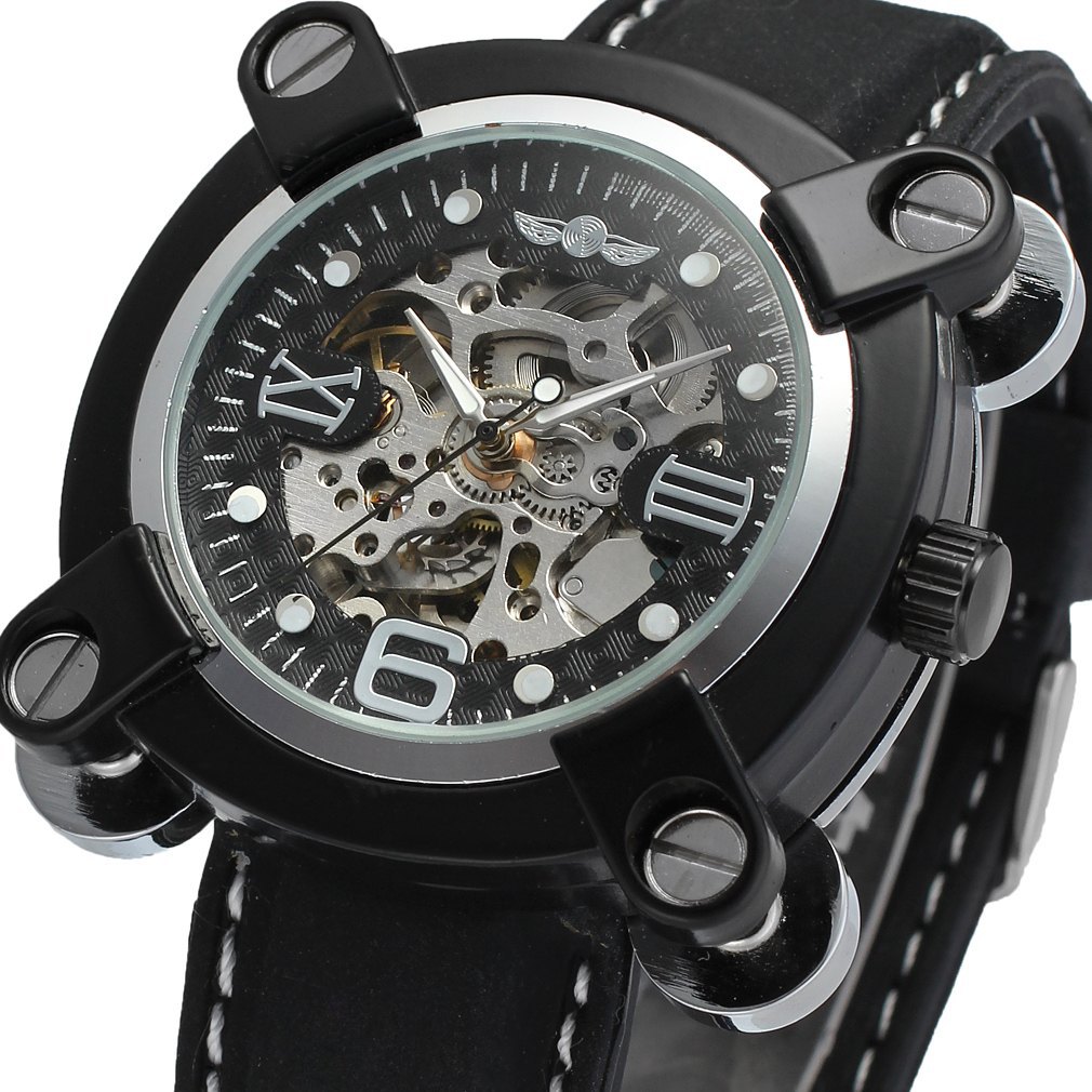 一件代发t-winner镂空罗马半自动机械表男表男士皮带表腕表