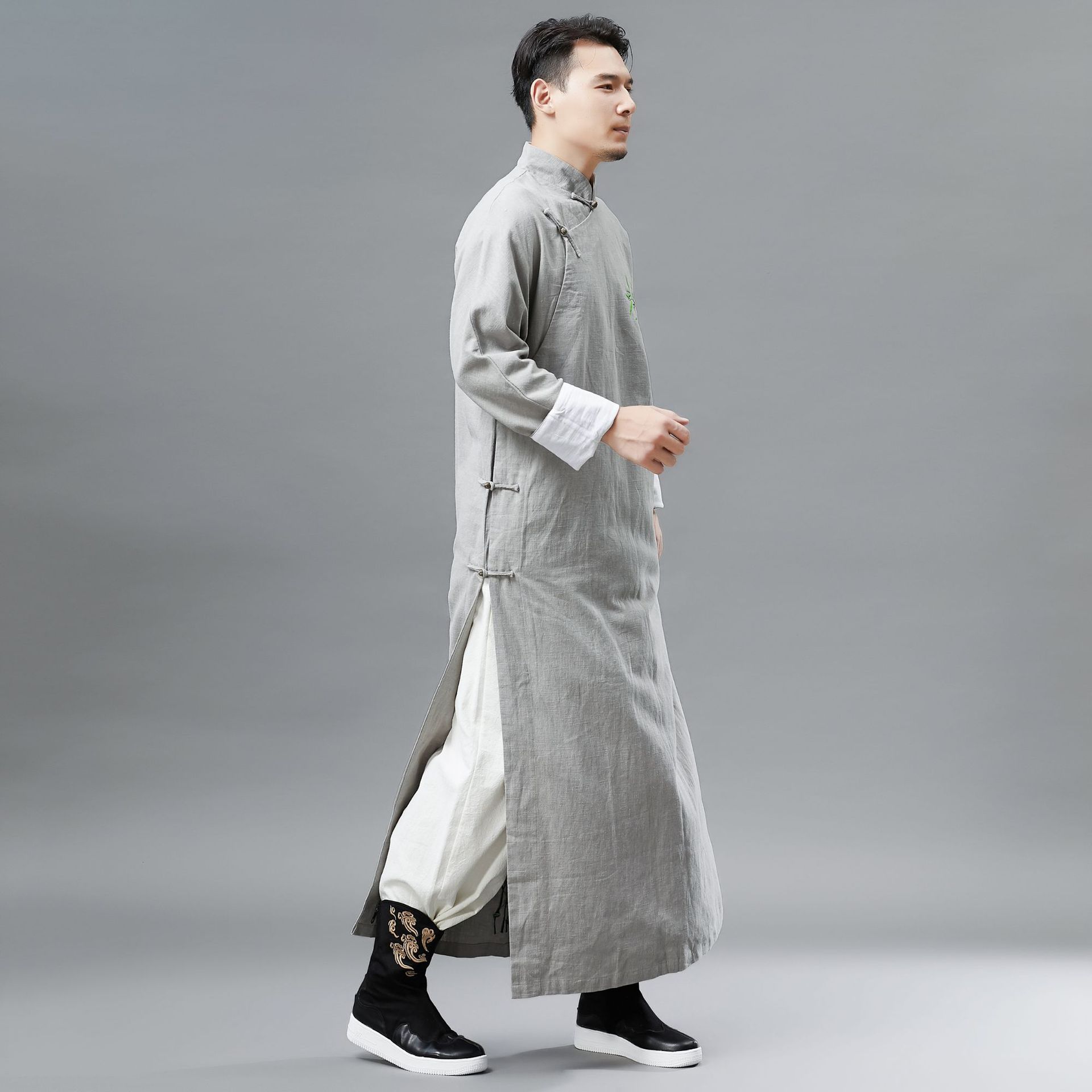 2119秋季新款 绣竹长衫男装中国民族风长款汉服绣花民族服装