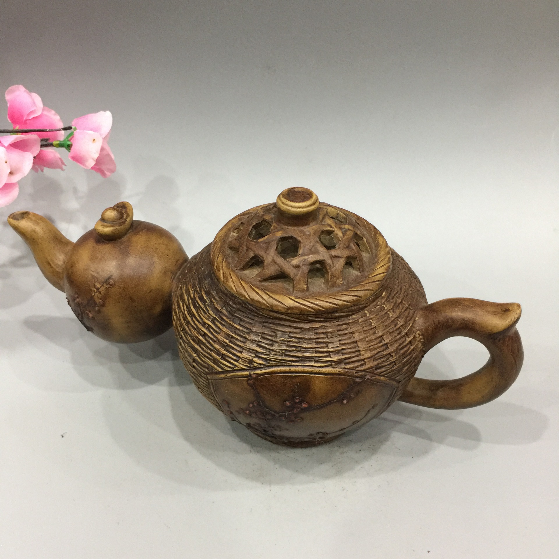 宜兴紫砂壶手工名人名作张国才制招财进宝壶竹编壶竹节镂空茶壶茶