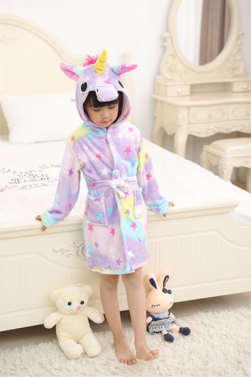 New Rainbow Tianma Children's Bathrobes Flannel Medium Cartoon Children's Loungewear Nightgown Animal Pajamas Bathrobe