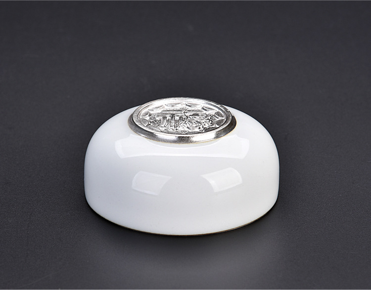 鎏银茶杯999纯银黑白福气主人杯单杯功夫茶杯个人斗笠杯品茗杯