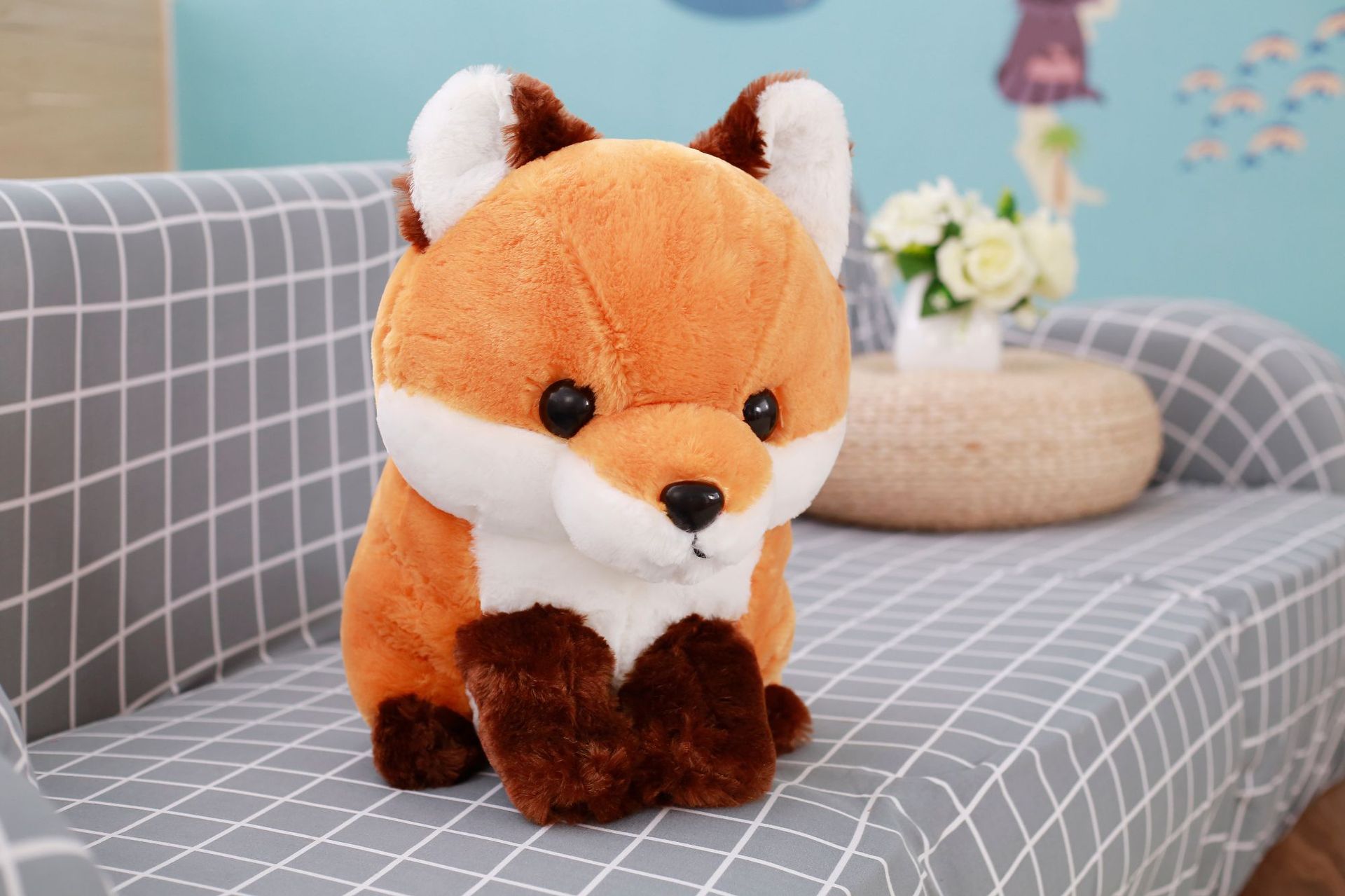 大号抓机娃娃跨境产品长尾巴狐狸毛绒玩具公仔狐狸玩偶坐姿阔耳狐